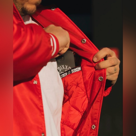 DIXXON PASTIME NYLON VARSITY JACKET - RED Bomber Jacket Men’s 3XL - Picture 3 of 10